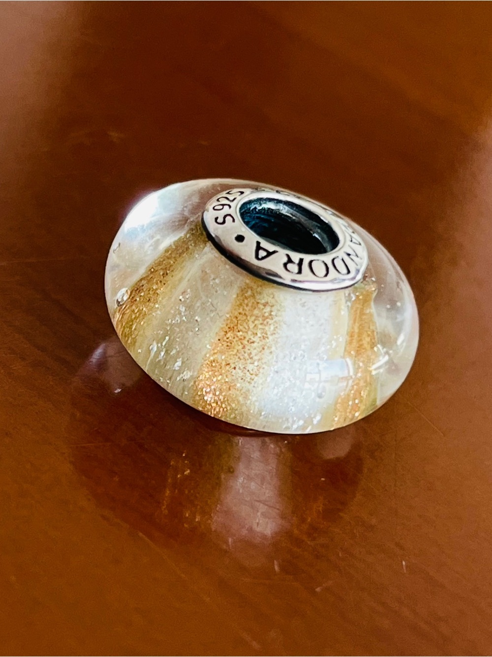 Pandora Clear Murano Glass Charm with Gold Stripes